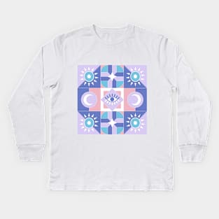 Abstract pastel mosaic pattern Kids Long Sleeve T-Shirt